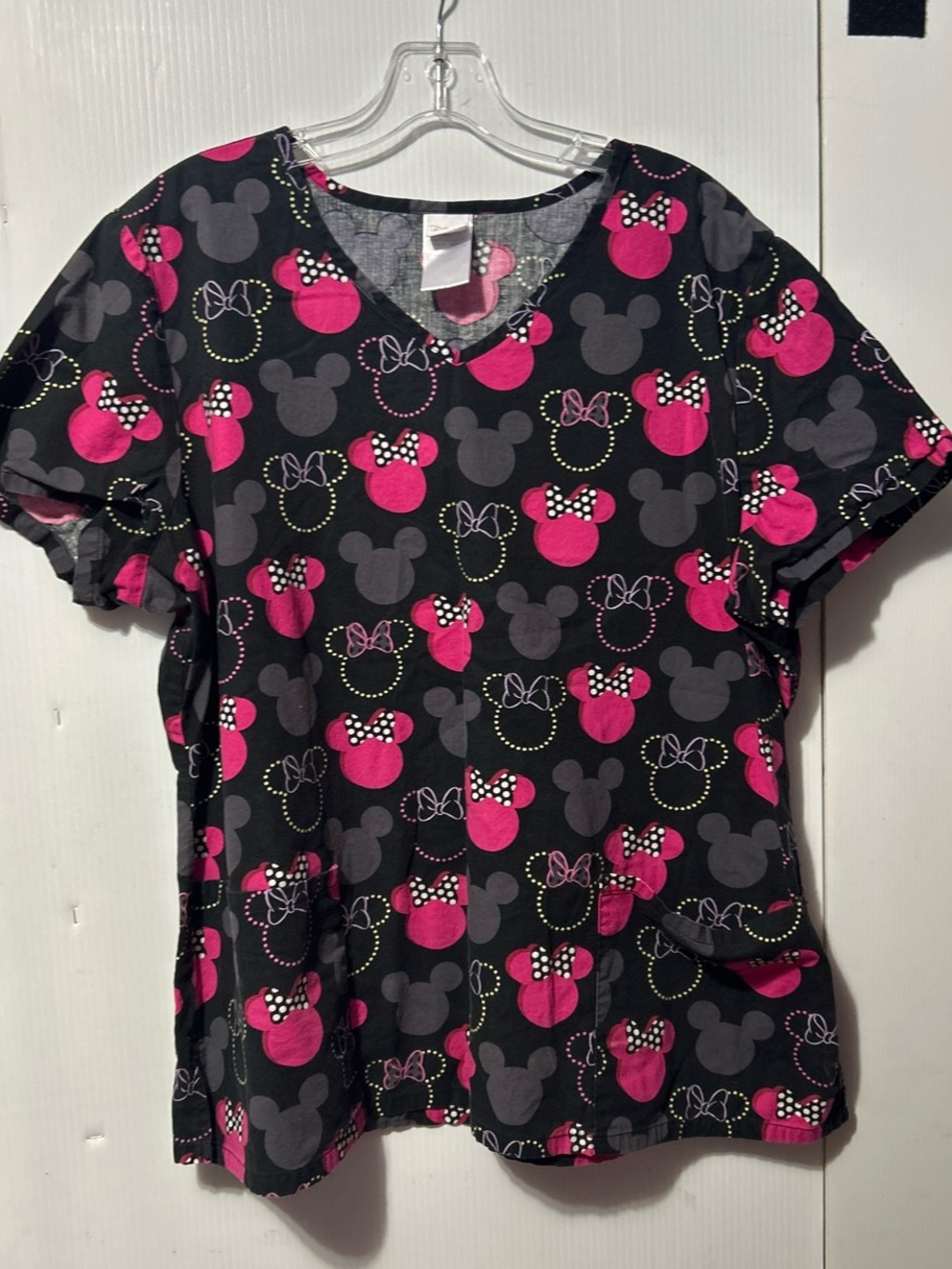 Disney Black Top with Hot Pink & Gray Minnie Mouse Print